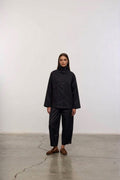 Minimalist Dik Yaka Ceket / Oversize Şerit Detaylı Ceket – Krem